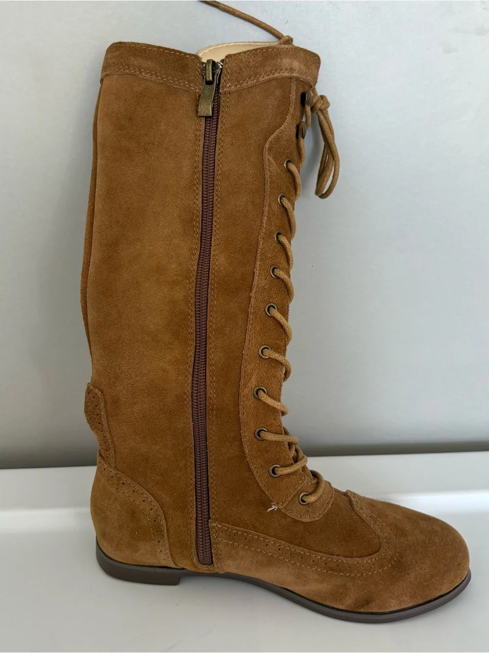 Joyfolie aelin lace up tall cow suede nutmeg color boots girls size 2Y